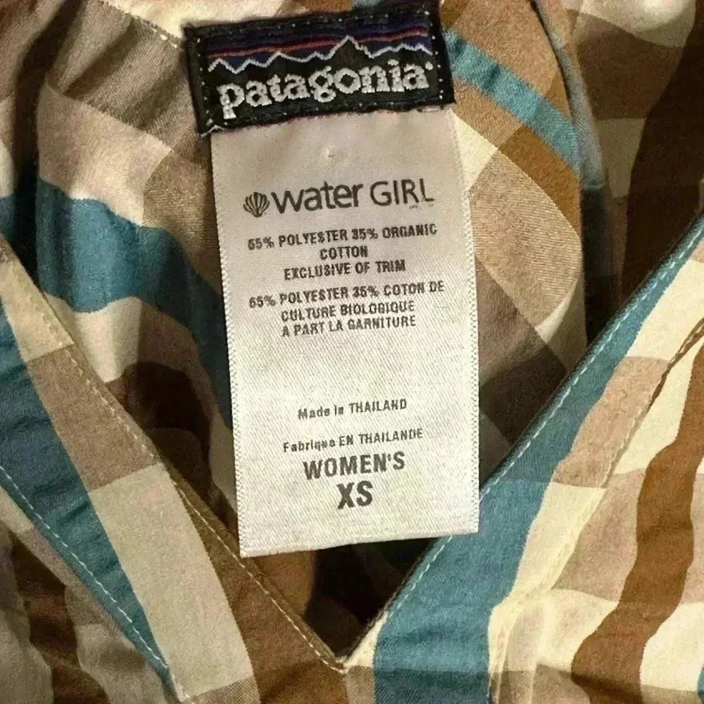 Patagonia Water Girl Brown Blue Tartan Plaid Sleeveless Mini Sun Dress Size XS - Picture 5 of 5